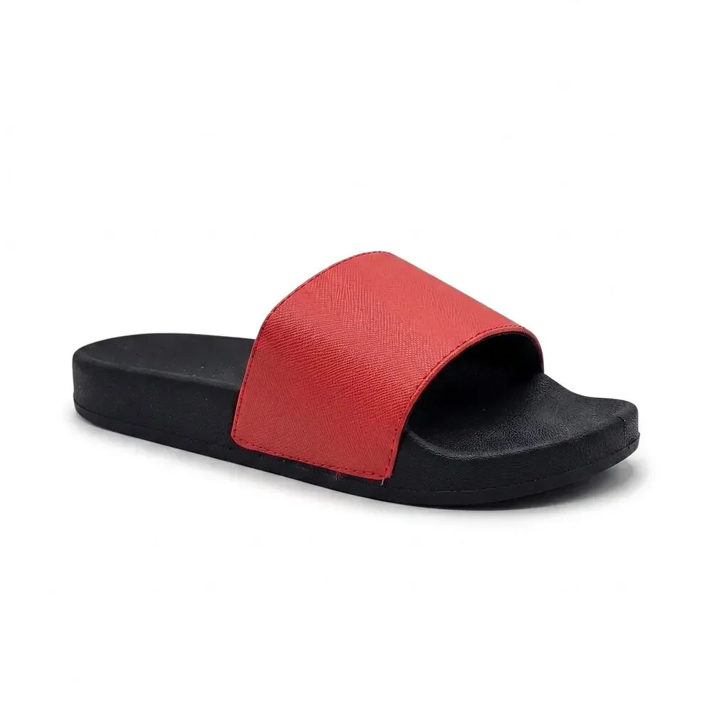 Minimalist Vegan Saffiano Leather Comfort Slides | Japanese Streetwear Sandals